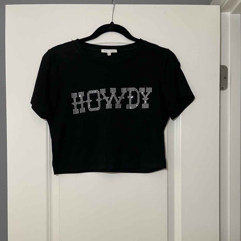 Black 'Howdy' Graphic Crop Top T shirt size Medium